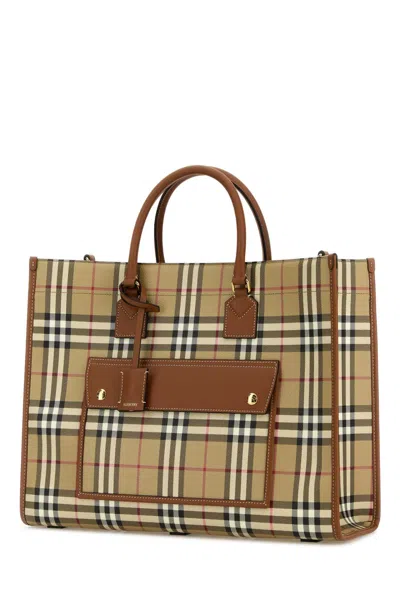 Burberry Women Printed Canvas Medium Freya Shopping Bag In Brown