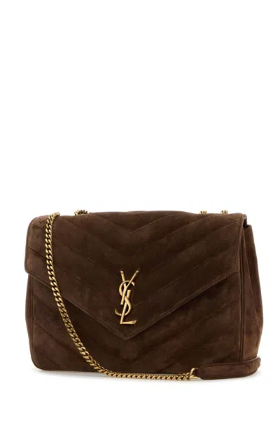Saint Laurent Brown Suede Large Lou Lou Shoulder Bag In Brown