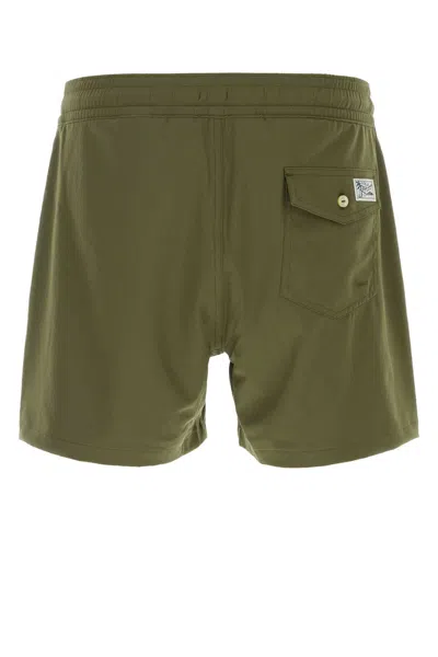 Polo Ralph Lauren Army Green Stretch Polyester Swimming Shorts In Green