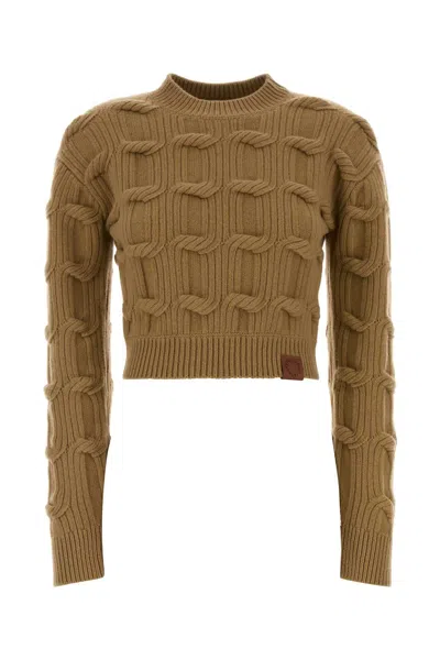 Stella Mccartney Wool Sweater Cropped Long Sleeves Crew Neck In Brown