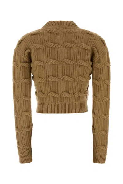 Stella Mccartney Wool Sweater Cropped Long Sleeves Crew Neck In Brown