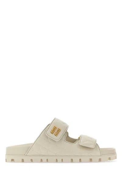 Miu Miu White Nappa Leather Slippers In Neutral