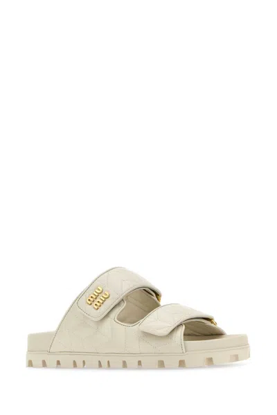 Miu Miu White Nappa Leather Slippers In Neutral