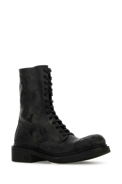 Miu Miu Women Black Leather Ankle Boots In Black