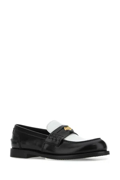 Miu Miu Two-tone Brushed Leather Penny Loafers In Black