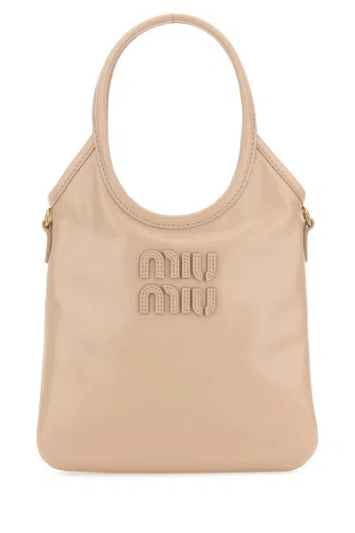 Miu Miu Powder Pink Leather Ivy Handbag In Neutral