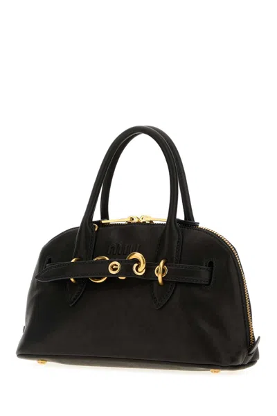 Miu Miu Black Leather Aventure Handbag In Black