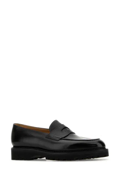 John Lobb Black Leather Lopez Loafers In Black
