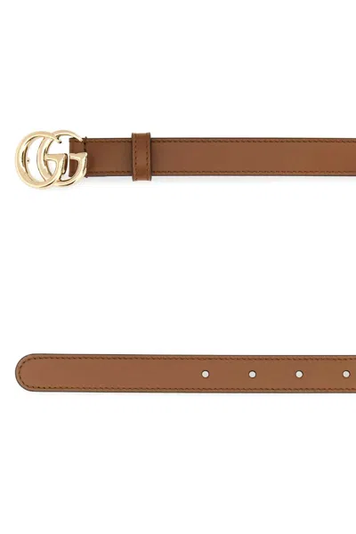 Gucci Women Brown Leather Gg Belt In Brown