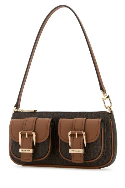Michael Kors Printed Canvas Zoe Shoulder Bag In Brown