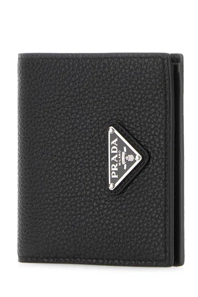 Prada Black Leather Wallet In Black