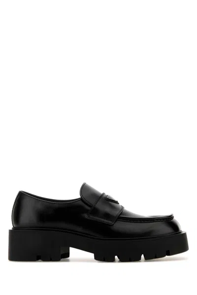 Prada Black Leather Loafers In Black