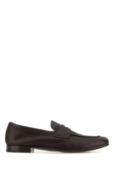 Prada Dark Brown Leather Loafers In Brown