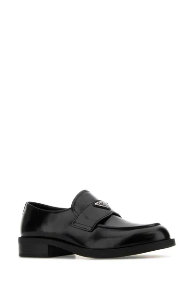 Prada Chocolate Brushed Leather Loafers Shoes In Black