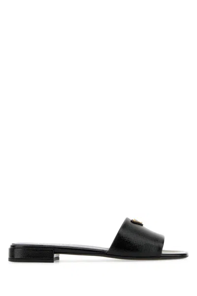 Prada Women Black Nappa Leather Slippers In Black