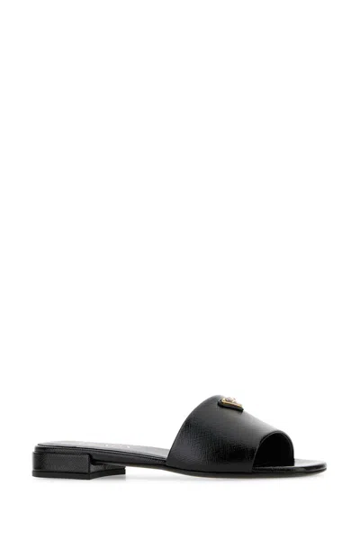 Prada Women Black Nappa Leather Slippers In Black