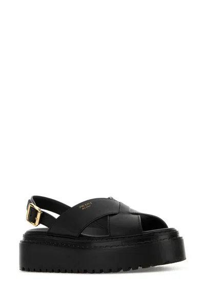 Prada Black Leather Sandals In Black