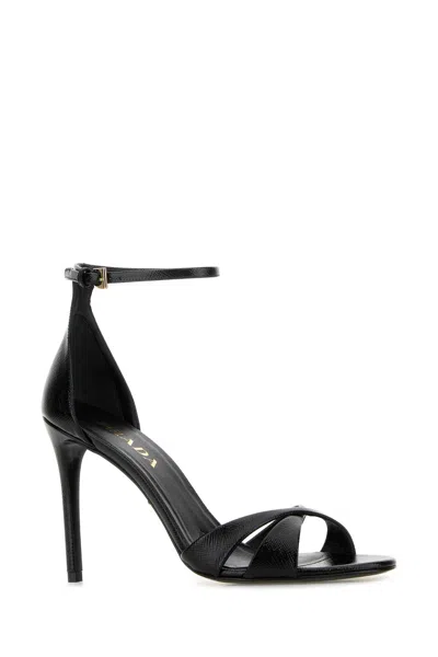 Prada Black Leather Sandals In Black
