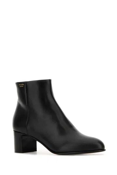 Prada Black Leather Ankle Boots In Black