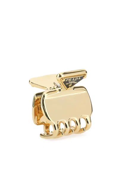 Prada Metal Hair Clip Claw Design Finish In Gold