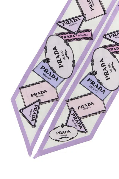 Prada Printed Silk Scarf Rectangular Lightweight Soft In Blue