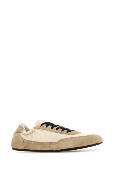 Prada Two-tone Re-nylon And Suede Collapse Sneakers In White