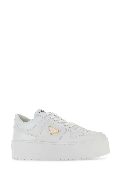 Prada White Leather Downtown Sneakers In White