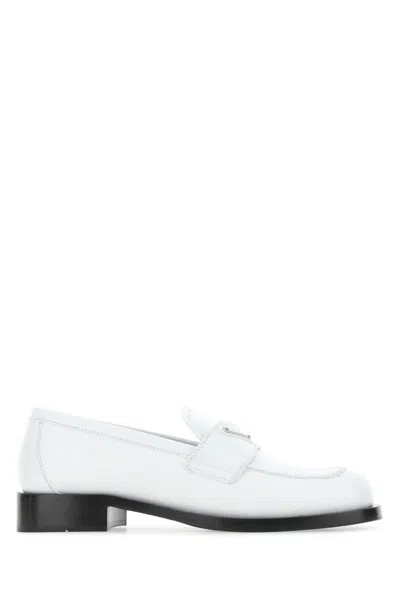 Prada Chocolate Brushed Leather Loafers In White