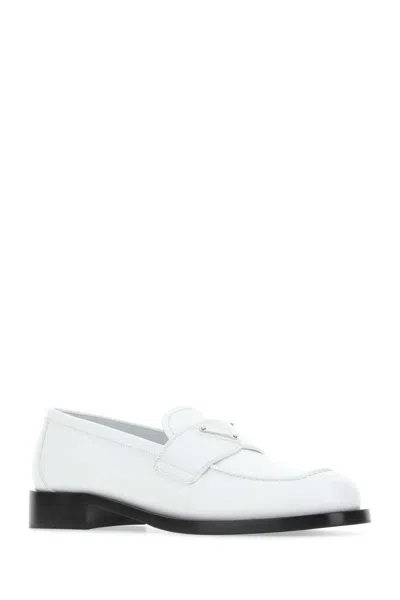 Prada Chocolate Brushed Leather Loafers In White