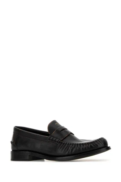 Prada Black Leather Loafers In Black