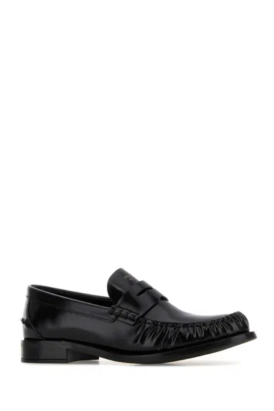 Prada Black Leather Loafers In Black