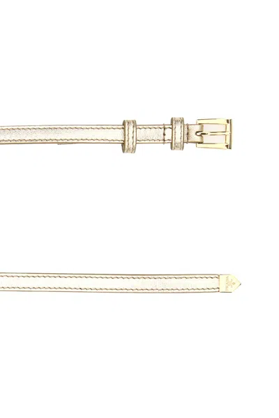 Prada Leather Belt Double Loop Metallic Finish In Gold