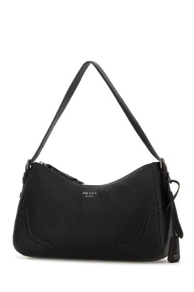 Prada Black Leather Shoulder Bag In Black