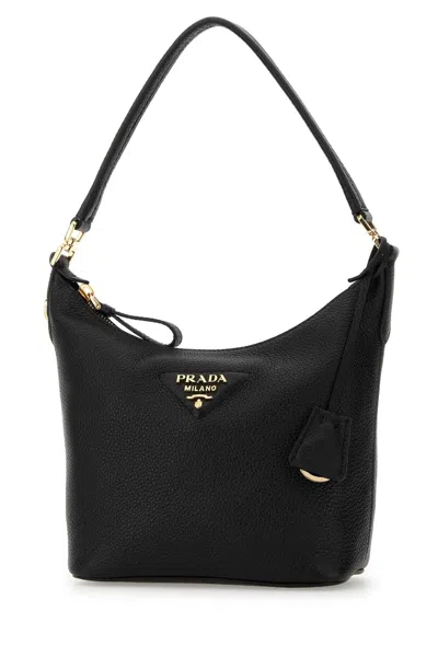 Prada Black Leather Shoulder Bag In Black