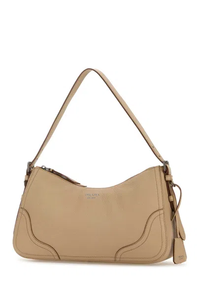 Prada Beige Leather Shoulder Bag In Sand