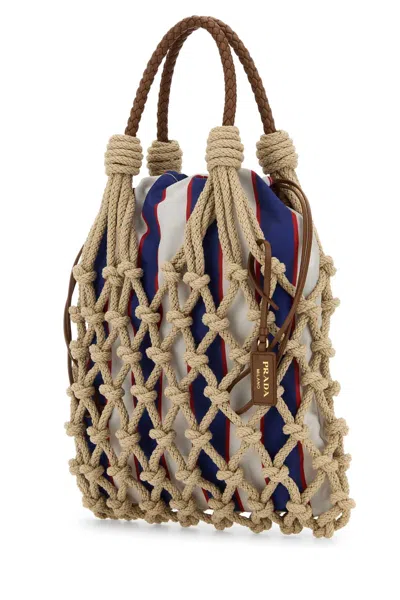 Prada Mesh Handbag With Braided Handles And Knotted Net Design In Multi