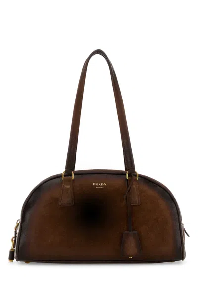 Prada Brown Suede Medium  Bowling Shoulder Bag In Brown