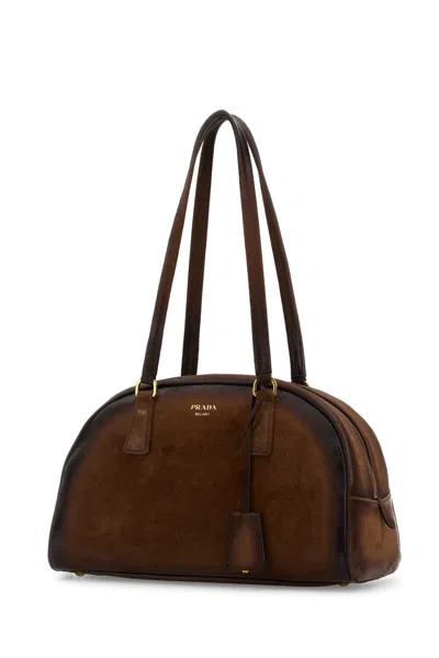 Prada Brown Suede Medium  Bowling Shoulder Bag In Brown