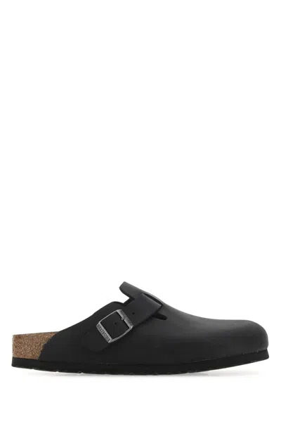 Birkenstock Slate Leather Boston Slippers In Black