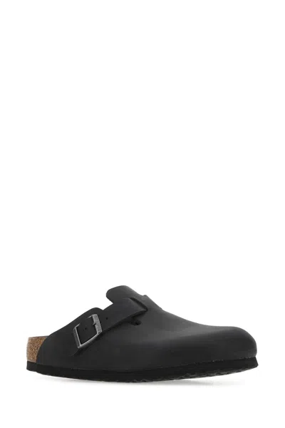Birkenstock Slate Leather Boston Slippers In Black