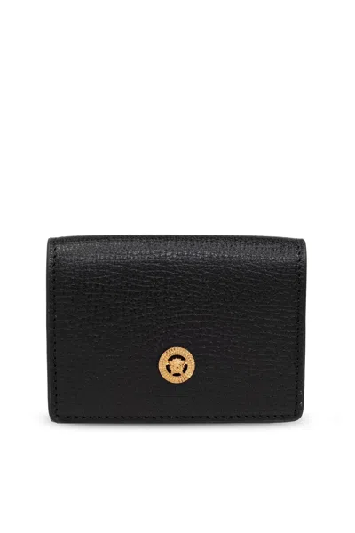Versace La Medusa Tri-fold Design Wallet In Black