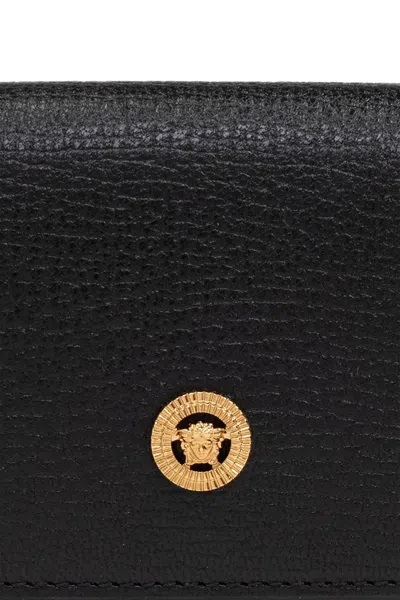 Versace La Medusa Tri-fold Design Wallet In Black