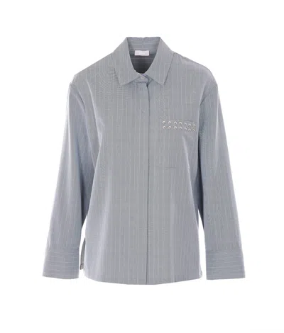 Liu •jo Striped Stud-embellished Shirt In Blue