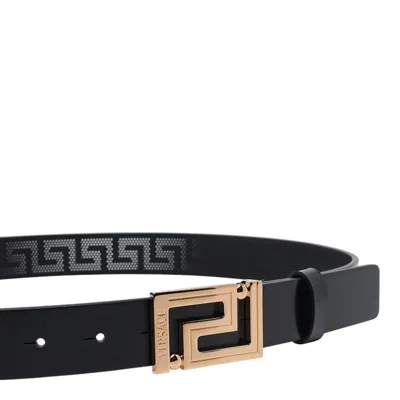Versace Greca Buckle Leather Belt In Black