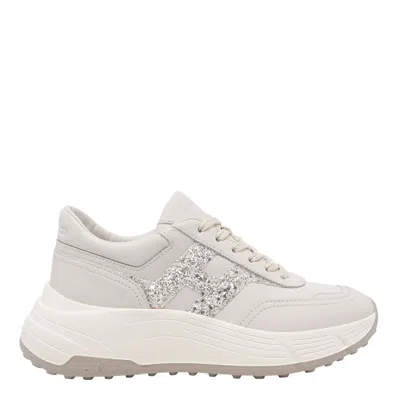 Hogan Hi-fi Glitter Logo Sneakers In Neutral
