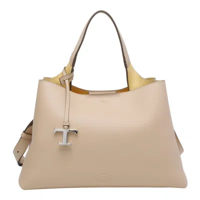 Tod's Medium Leather Tote Bag In Neutral