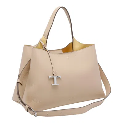Tod's Medium Leather Tote Bag In Neutral