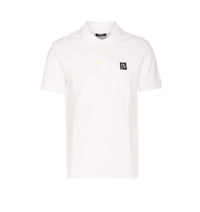Balmain Polo Shirt Short Sleeves Ribbed Cuffs Collar In White