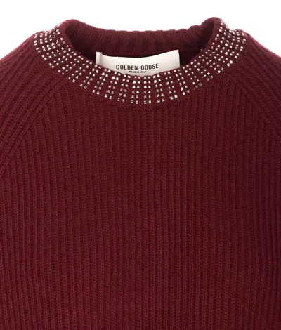 Golden Goose Women Embroidered Rhinestones Sweater In Burgundy