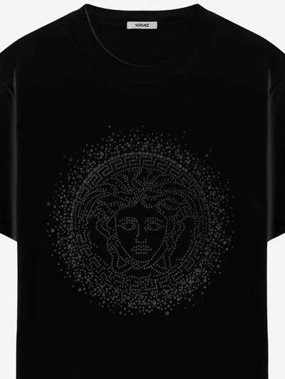 Versace Medusa Cotton T-shirt In Black